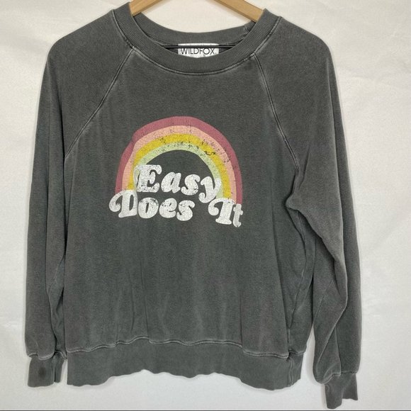 NWOT WILDFOX Easy Does It Sommers Gray Rainbow Crewneck Sweatshirt XS Small - Picture 7 of 11